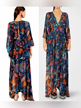 Farm Rio Sunset Tapestry Asymmetric-Hem Kaftan Maxi Dress XL